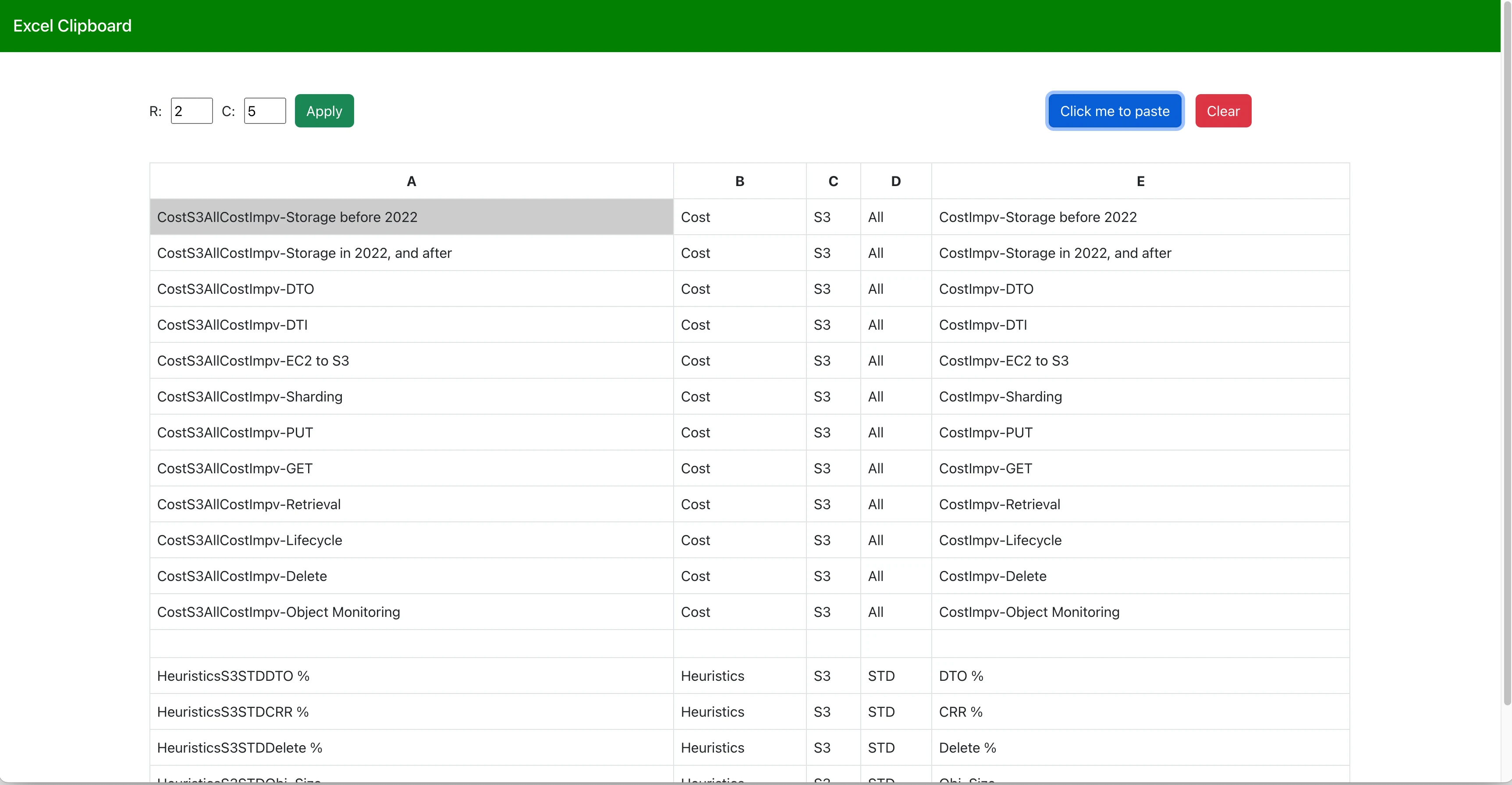 Screenshot of Excel Clipboard