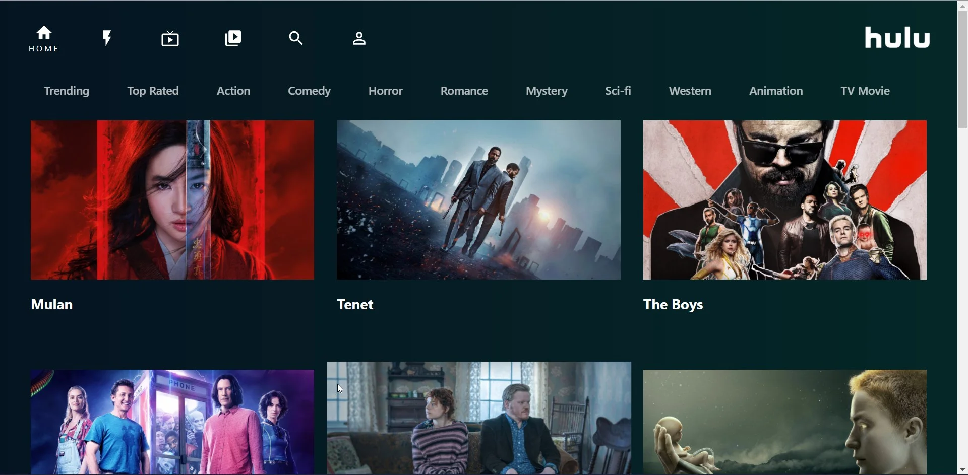 Screenshot of Hulu Clone