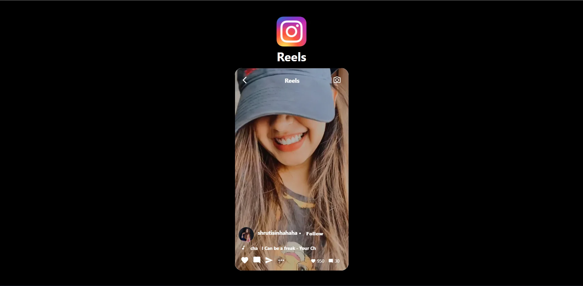 Screenshot of Instagram Reels Clone
