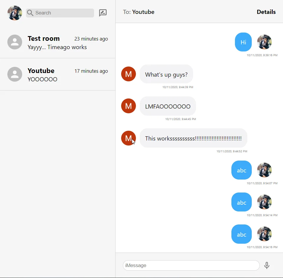 Screenshot of iMessage Clone