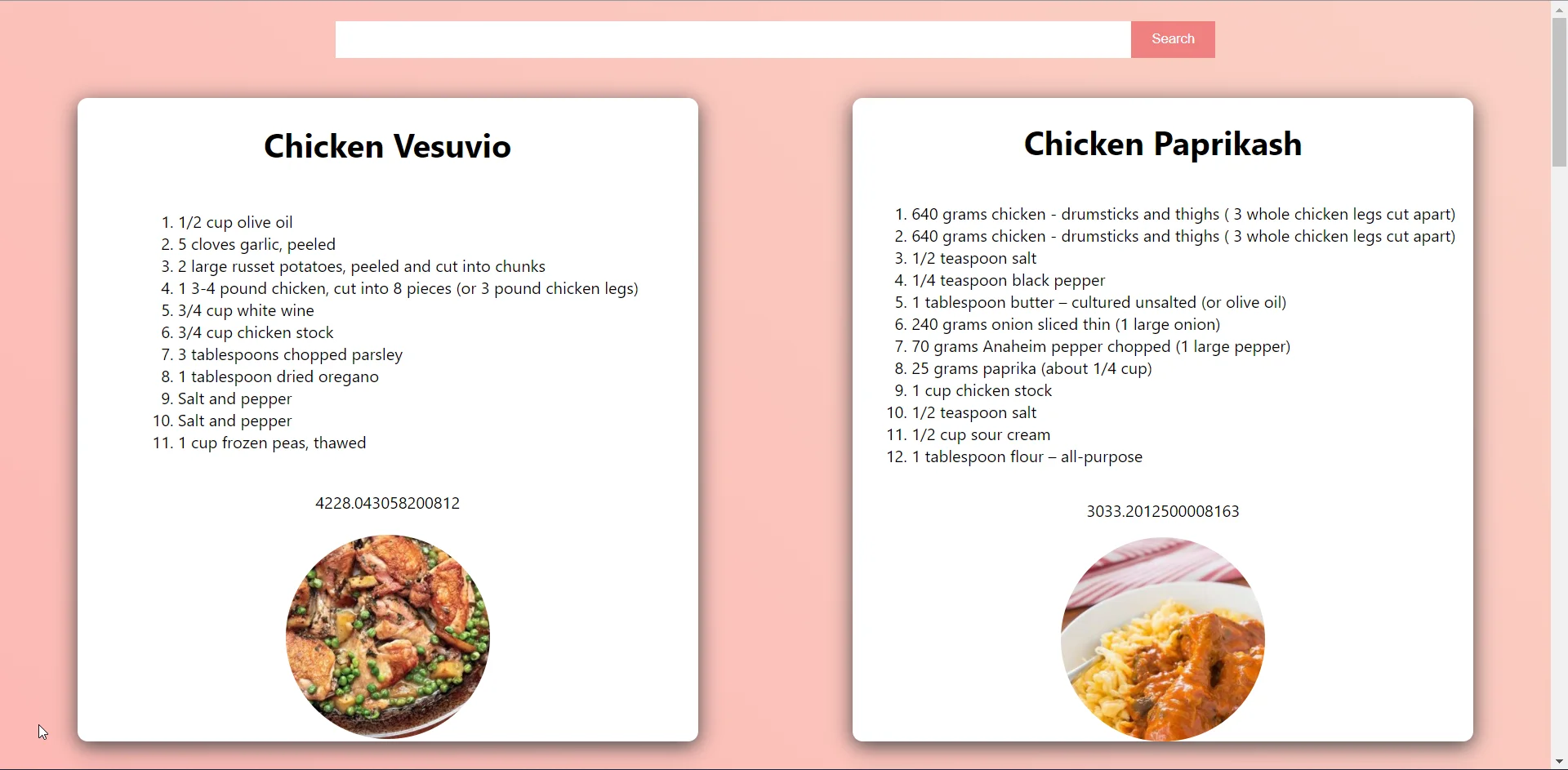 Screenshot of Recipe Search