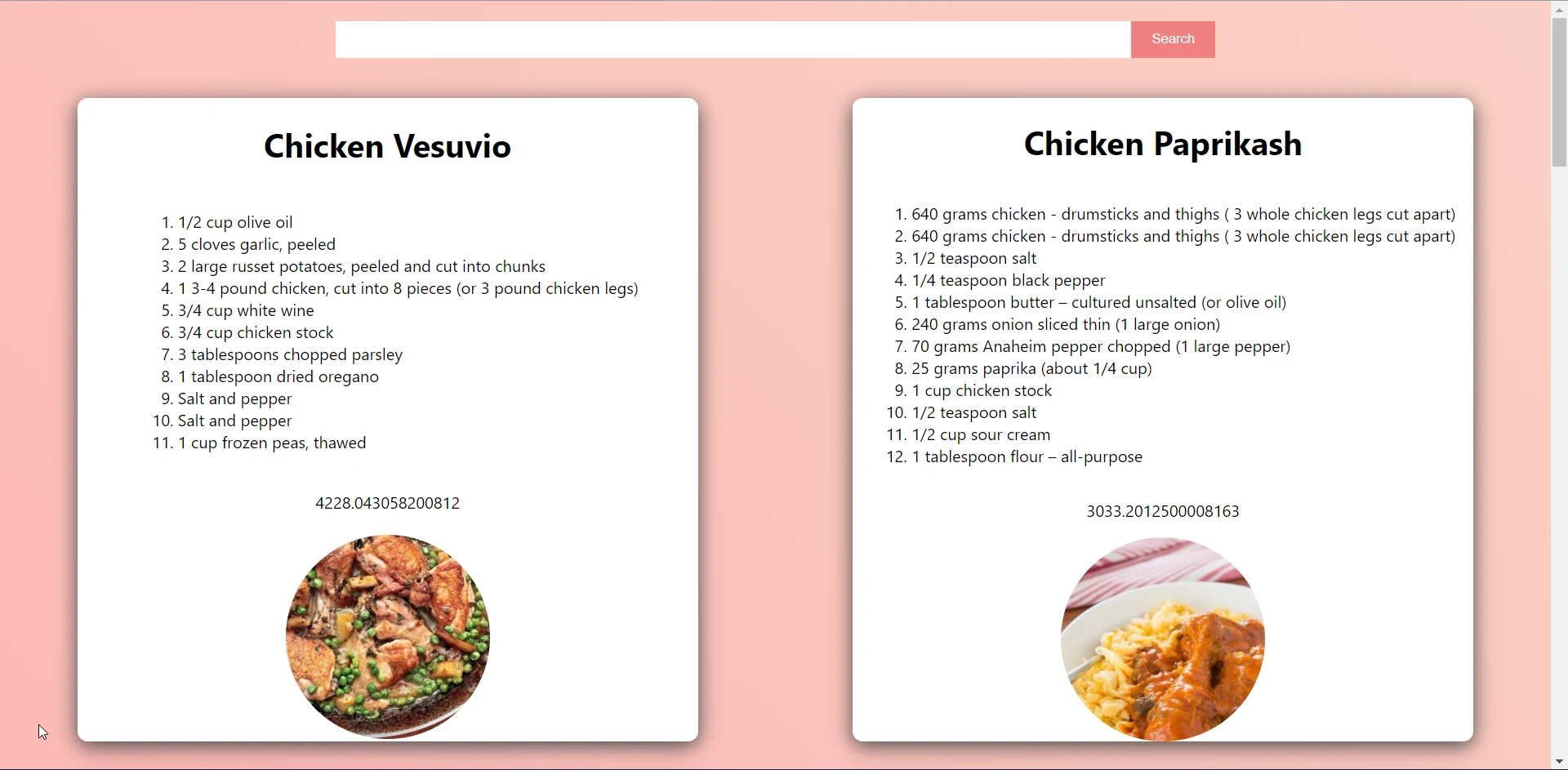 Screenshot of Recipe Search