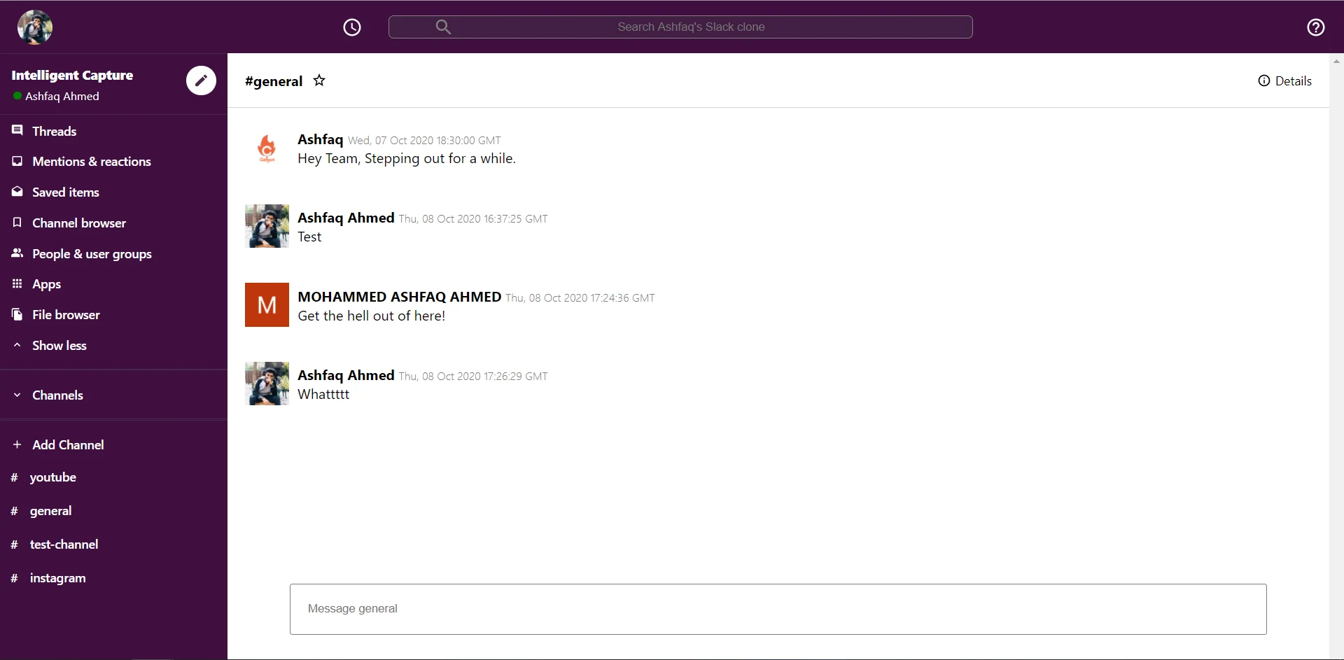 Screenshot of Slack Clone