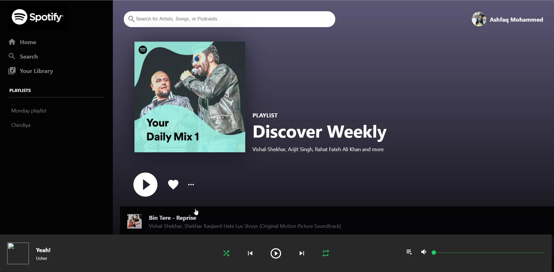Screenshot of Spotify Clone