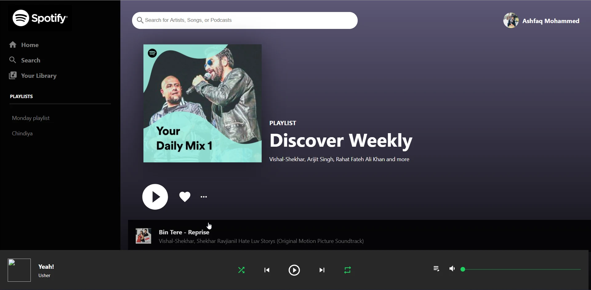 Screenshot of Spotify Clone